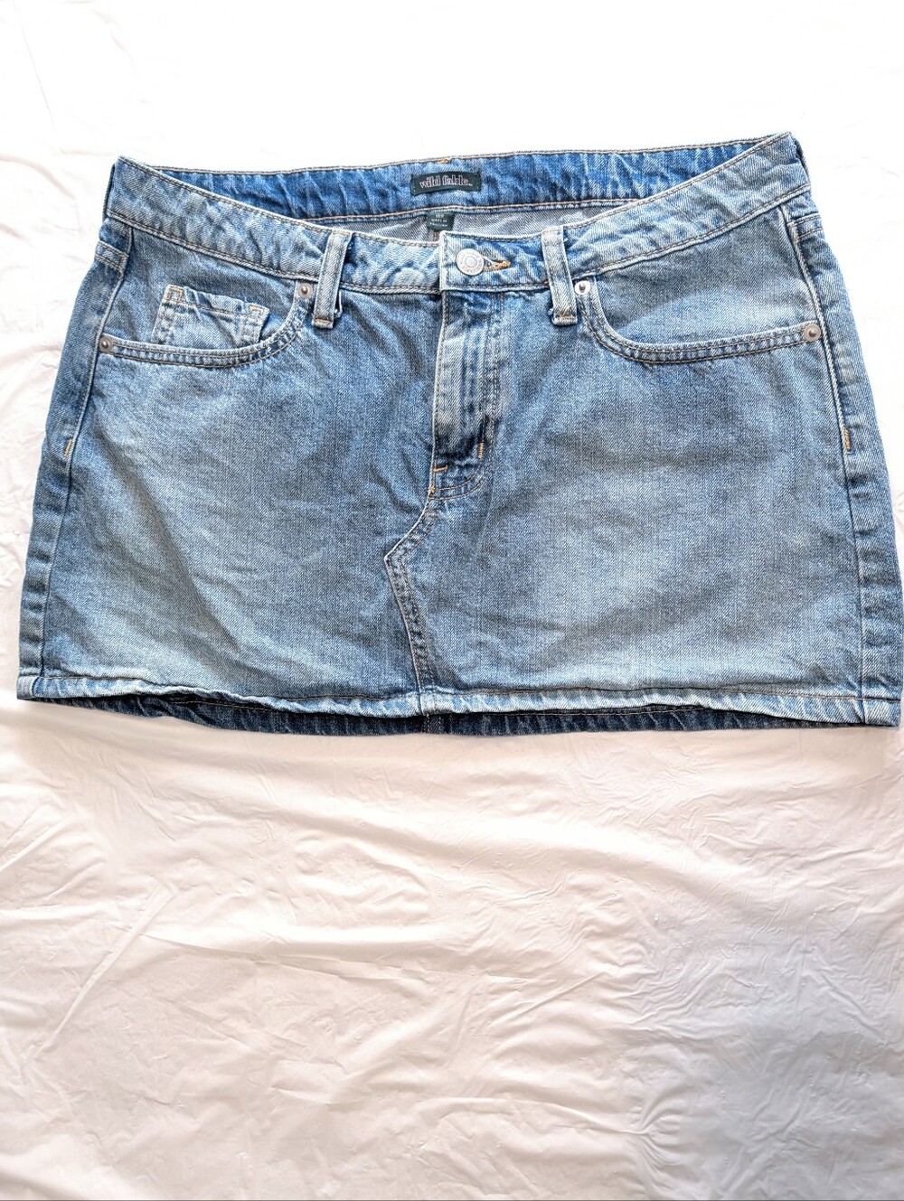 Wild Fable Light Wash Blue Denim Mini Skirt Y2K Low Rise Women 10R Button Pocket